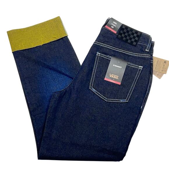 Vans Off the Wall Denim Jeans 26x29 Dark Blue Straight Fit Mid Rise New - Picture 5 of 11